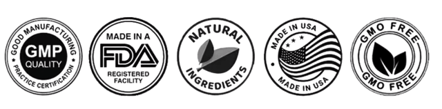 GMP · FDA Registered · Natural · Made in USA · Non-GMO